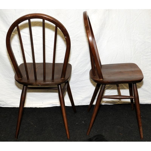 608 - Pair of mid-century Ercol Windsor chairs, seat height 44cms. One full and one partial label