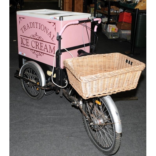 327 - Traditional Ice Cream sales tricycle with ice cream freezer to front and wicker basket to rear. Requ... 