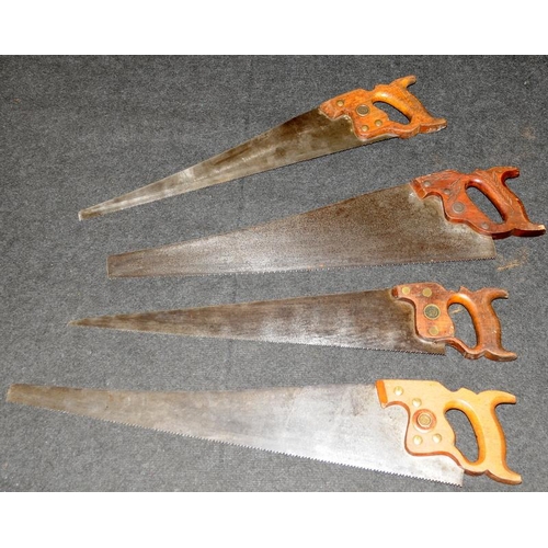 293 - 4 x Vintage wood working saws to include Spear and Jackson 26