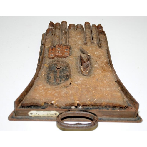 99 - Antique industrial glove cutting mould. Used for cutting leather in the shape of gloves prior to sti... 