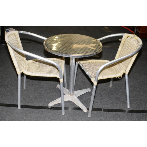 342 - Cafe style table with two chairs. Table height 70cms