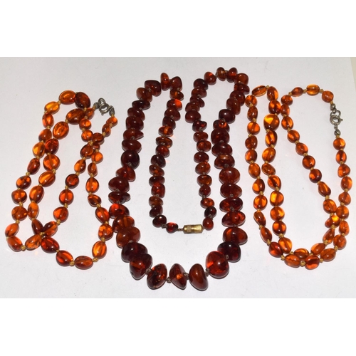 505 - Three vintage Baltic Honey Amber necklaces.