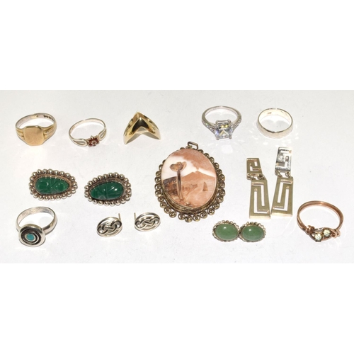 466 - Collection of silver jewellery to include Cameo, rings and earrings.