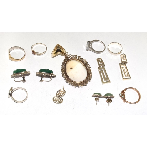 466 - Collection of silver jewellery to include Cameo, rings and earrings.