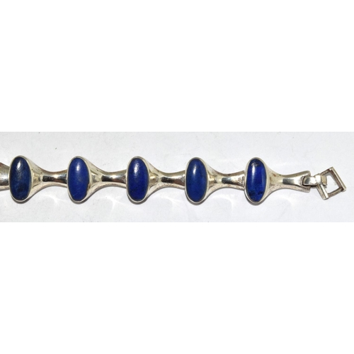 390 - 1970's lapis Lazuli scandi designed 925 silver bracelet