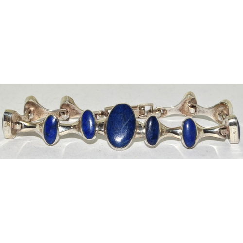 390 - 1970's lapis Lazuli scandi designed 925 silver bracelet