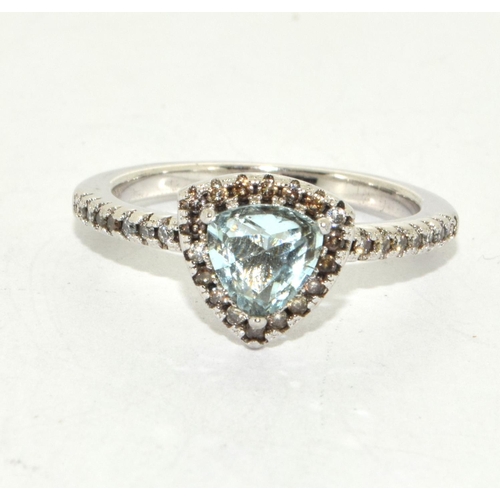 430 - Aquamarine trillion cut w/g 925 silver ring Size N