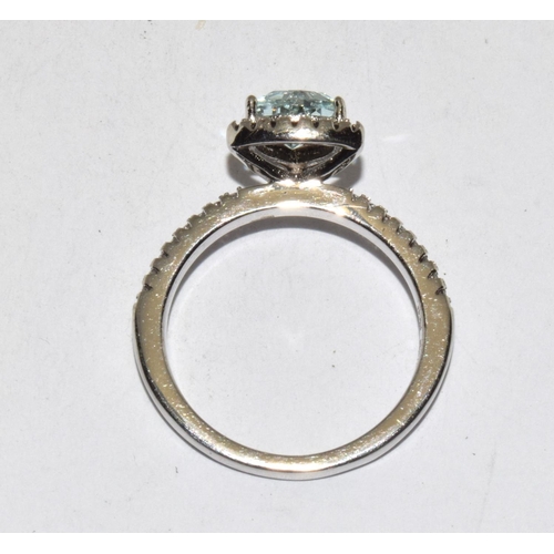 430 - Aquamarine trillion cut w/g 925 silver ring Size N