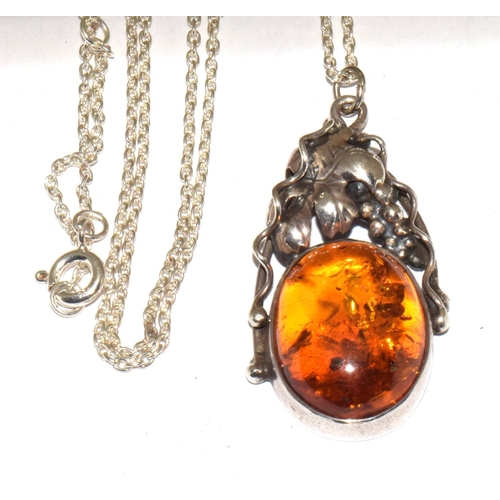 449 - Large baltic honey amber 925 silver pendant.