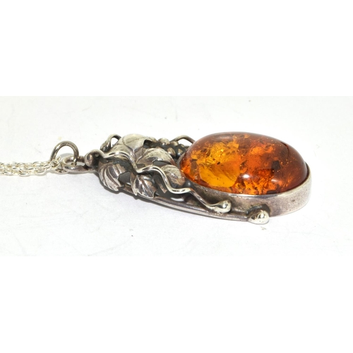 449 - Large baltic honey amber 925 silver pendant.