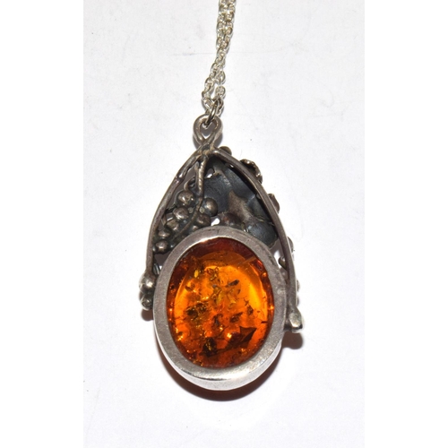 449 - Large baltic honey amber 925 silver pendant.