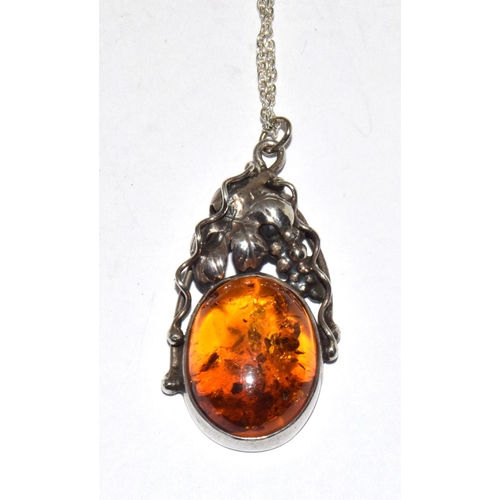 449 - Large baltic honey amber 925 silver pendant.