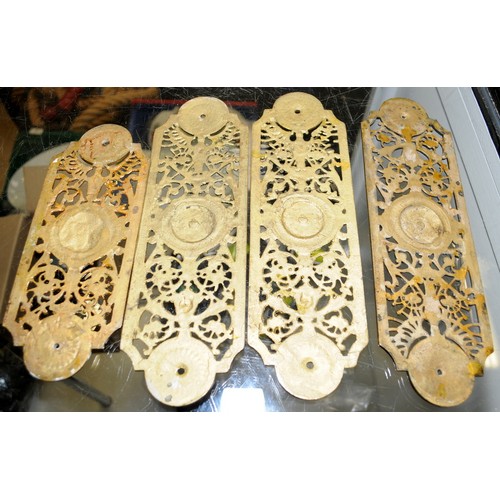 293 - A collection of antique solid brass door finger plates. 9 in total, the largest being approx 30cms. ... 