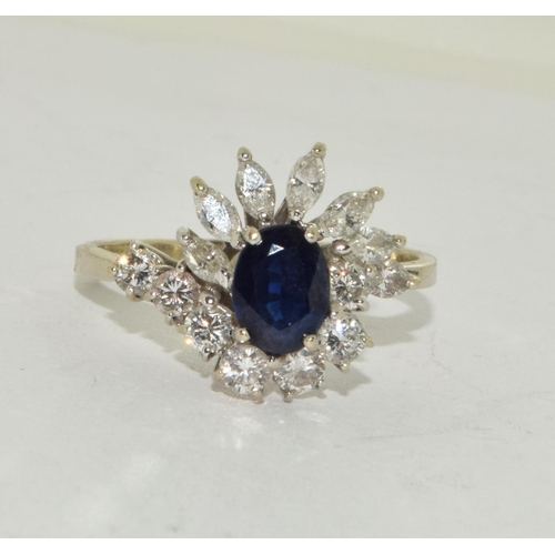 520 - An 18ct white gold sapphire and diamond ring of 2cts approx. Size S