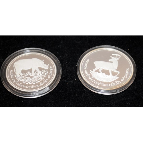 23 - Thailand silver proof coins. 1974 conservation series 100 Baht deer and 50 Baht rhinoceros (23)