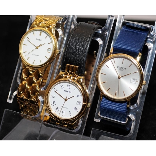 408 - 3 x Gents Tissot quartz watches including two mid-size examples. Seen working at time of listing