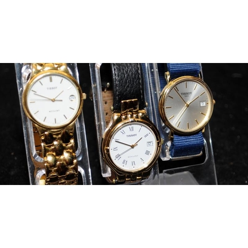 408 - 3 x Gents Tissot quartz watches including two mid-size examples. Seen working at time of listing