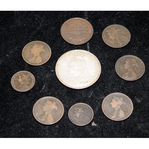 34 - A collection of Victorian coins to include an 1889 Crown and a British North Borneo One Cent. 9 coin... 