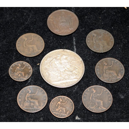 34 - A collection of Victorian coins to include an 1889 Crown and a British North Borneo One Cent. 9 coin... 