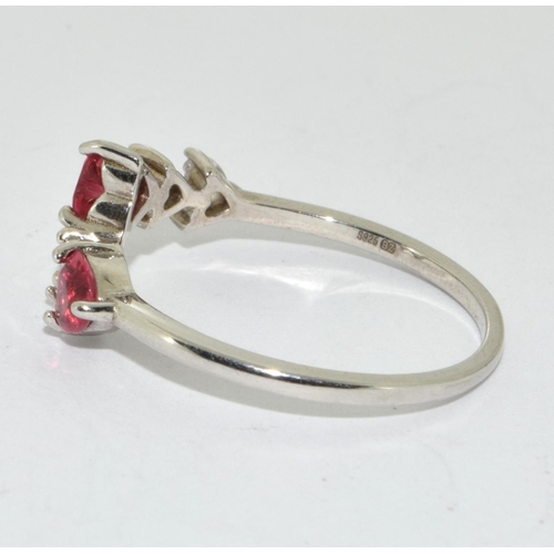 177 - A 925 silver and rubalite and cz heart ring Size P 1/2.