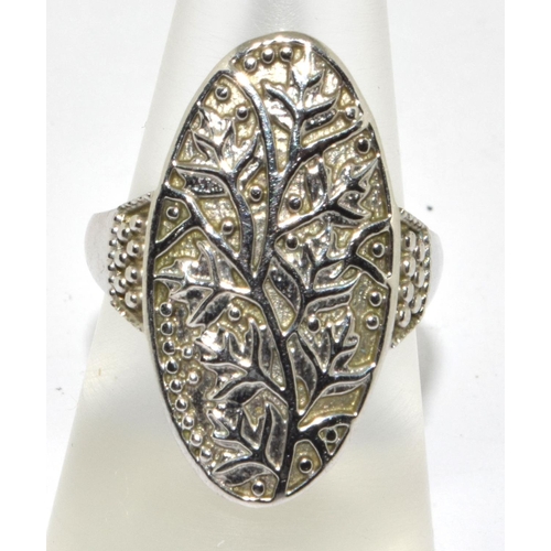 137 - A 925 silver tree of life style panel ring Size P 1/2.