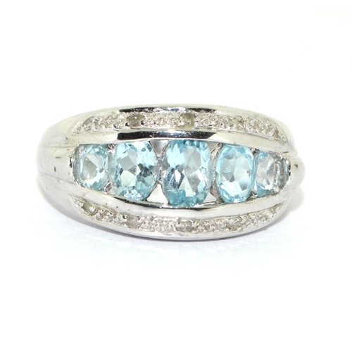 358 - 9ct white gold ladies Diamond and Aquamarine ring size N