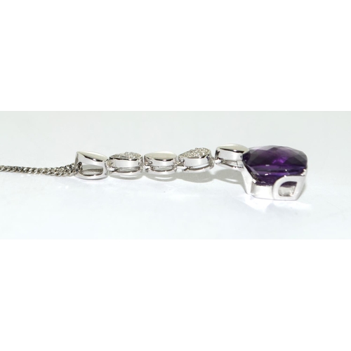 413 - 18ct white gold faceted Amethyst and Diamond drop pendant necklace