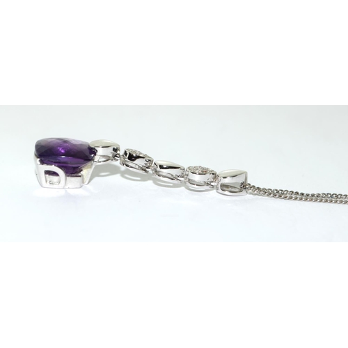 413 - 18ct white gold faceted Amethyst and Diamond drop pendant necklace