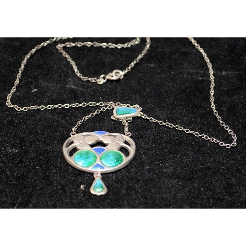 324 - Charles Horner Art Nouveau silver and enamel pendant. Marked CH, Cester 1909. Complete with silver c... 