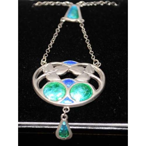 324 - Charles Horner Art Nouveau silver and enamel pendant. Marked CH, Cester 1909. Complete with silver c... 