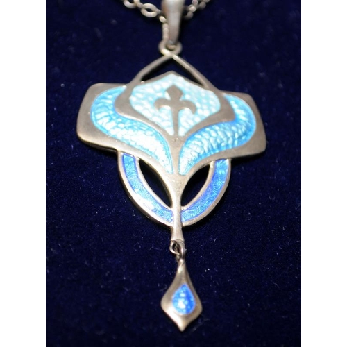 319 - Smith & Ewen Art Nouveau silver and enamel pendant. Marked S&E, Birmingham 1909. Complete with silve... 