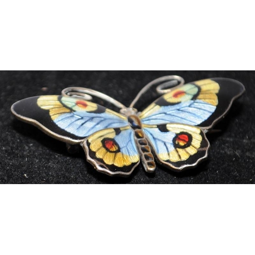 180 - Marius Hammer Art Deco silver and enamel butterfly brooch. Marked Stirling 930s and makers mark