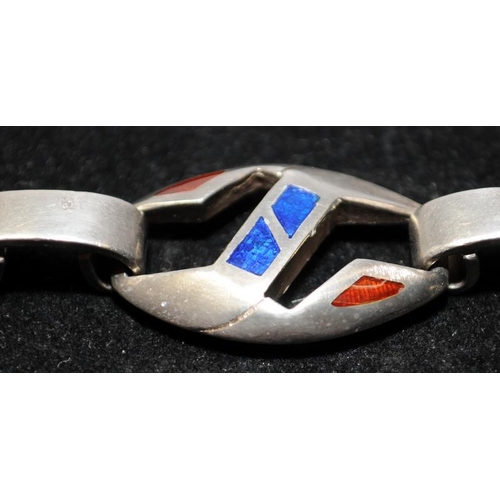 247 - Modernist 1970's Italian solid silver and enamel bracelet. Marked AR and 925