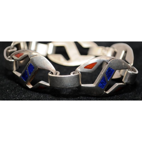 247 - Modernist 1970's Italian solid silver and enamel bracelet. Marked AR and 925