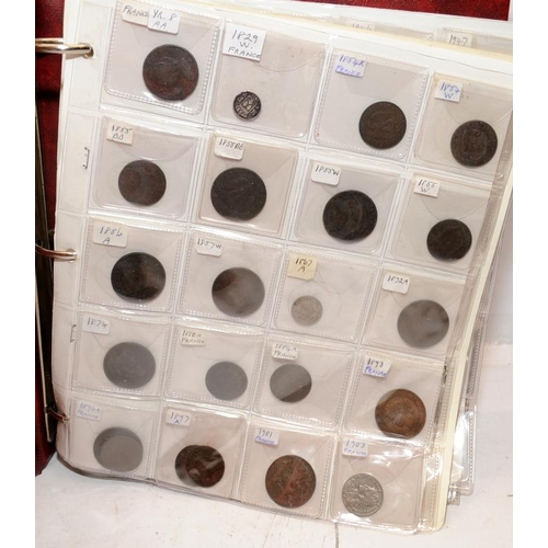 49 - Folder containing a large quantity of coins, including silver examples, issued by France and the Fre... 