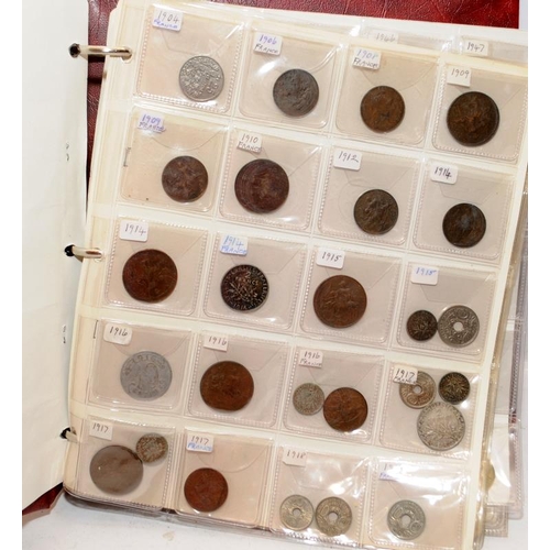 49 - Folder containing a large quantity of coins, including silver examples, issued by France and the Fre... 