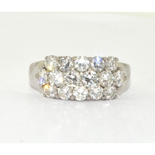 360 - 18ct white gold ladies 3 row diamond ring approx 2ct size P