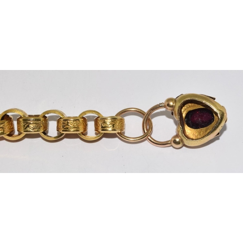 332 - 9ct gold Victorian ladies bracelet with embossed decoration  set with a cabochon Amethyst heart lock... 