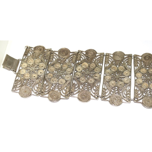 316 - Antique wide silver filagree bracelet.