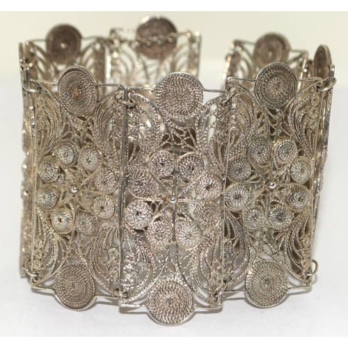 316 - Antique wide silver filagree bracelet.