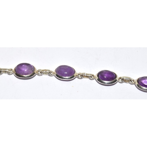 161 - Amethyst cabochon 925 silver bracelet and large ring