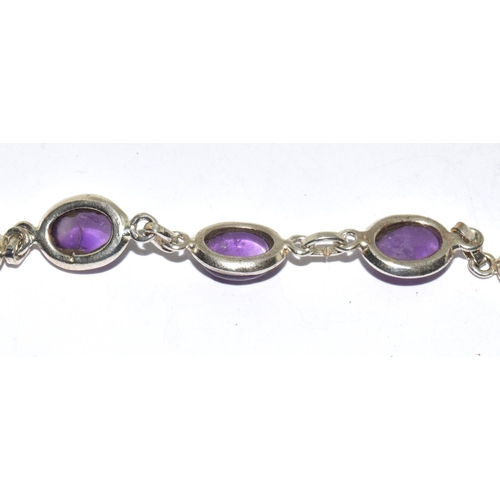 161 - Amethyst cabochon 925 silver bracelet and large ring