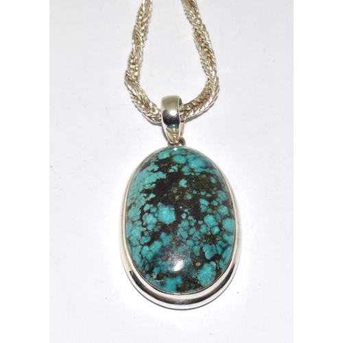 117 - Large turquoise 925 silver pendant on heavy chain.