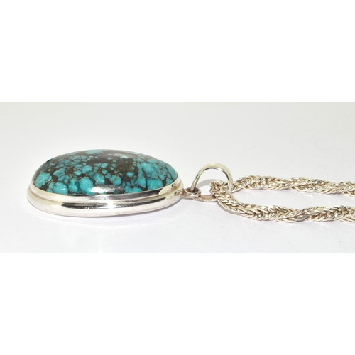 117 - Large turquoise 925 silver pendant on heavy chain.