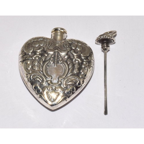 298 - A Silver Heart Shaped Perfume Bottle