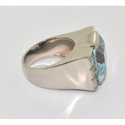 403 - An 18CT W/G Very impressive Aquamarine and Diamond Dress ring of 10CT Approx. 14 x 12mm