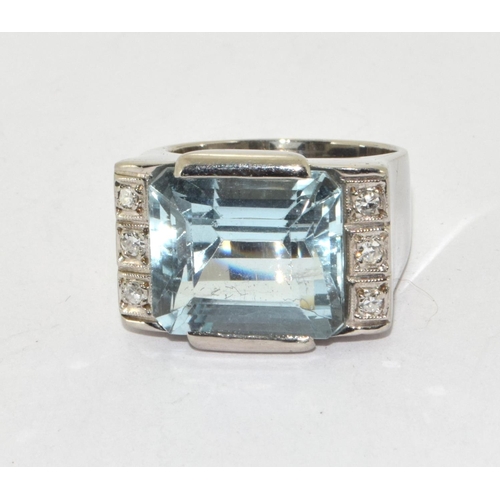 403 - An 18CT W/G Very impressive Aquamarine and Diamond Dress ring of 10CT Approx. 14 x 12mm