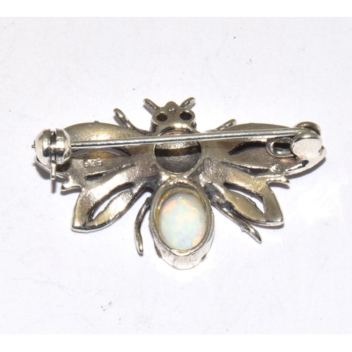 296 - Silver bug brooch set with marcasites and opal panels