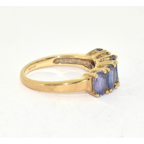 230 - 9ct gold ladies 5 stone Amethyst ring size O