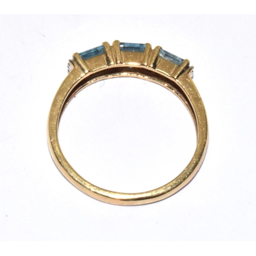 376 - 9ct gold ladies 3 stone Blue Topaz ring size O